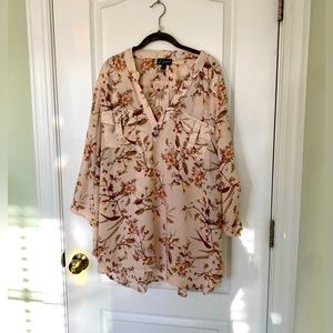 Cute Floral Top Plus-size 3/4 length sleeve Blouse 2X